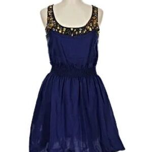 Andrew Marc Navy Dress with Jeweled Accents